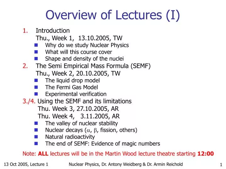 overview of lectures i