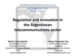 ACORN-REDECOM Conference 2009 Mexico City September 04-05 2009