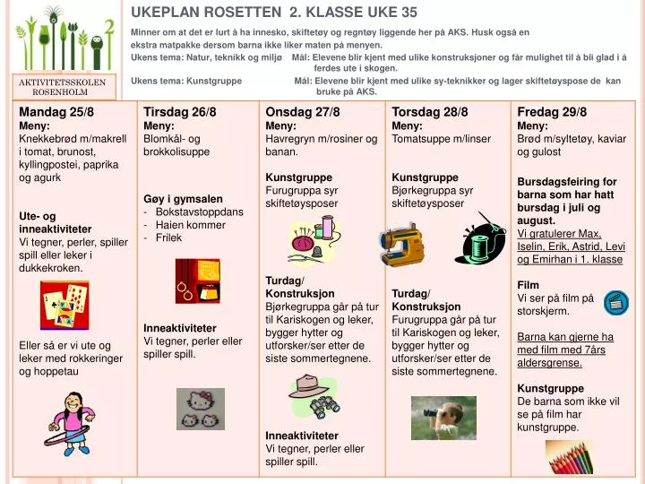 ukeplan rosetten 2 klasse uke 35