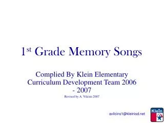 1 st Grade Memory Songs