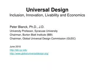 Universal Design Inclusion, Innovation, Livability and Economics