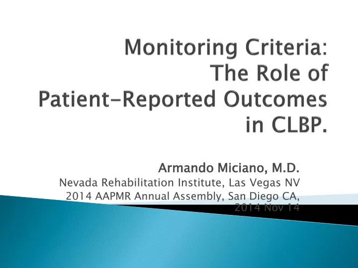monitoring criteria the role of patient reported outcomes in clbp