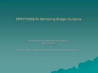 EPA FY2008 Air Monitoring Budget Guidance