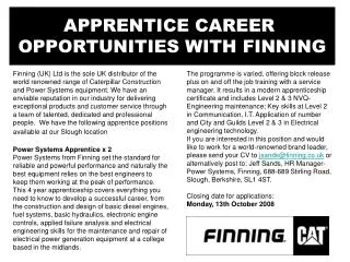 APPRENTICE CAREER OPPORTUNITIES WITH FINNING