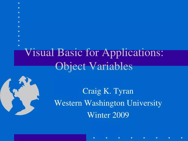visual basic for applications object variables