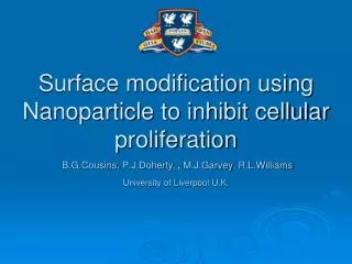 Surface modification using Nanoparticle to inhibit cellular proliferation