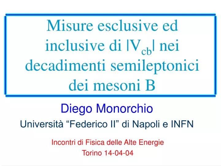 misure esclusive ed inclusive di v cb nei decadimenti semileptonici dei mesoni b