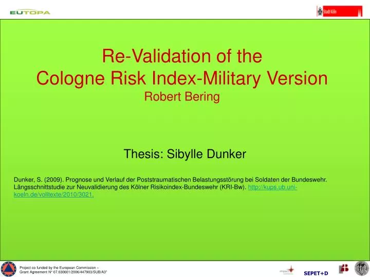 re validation of the cologne risk index military version robert bering