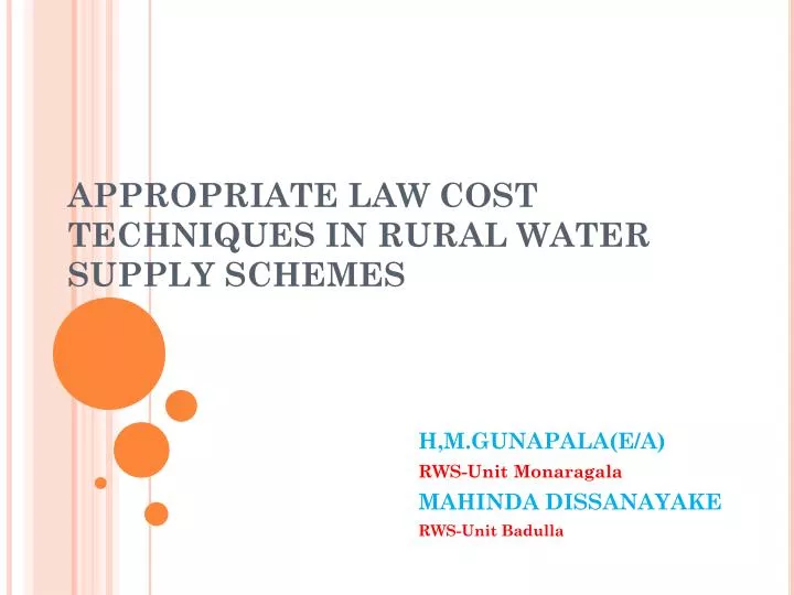 appropriate law cost techniques in rural water supply schemes