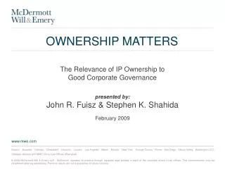 OWNERSHIP MATTERS