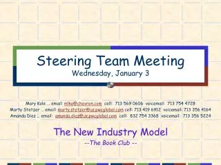 Steering Team Meeting Wednesday, January 3