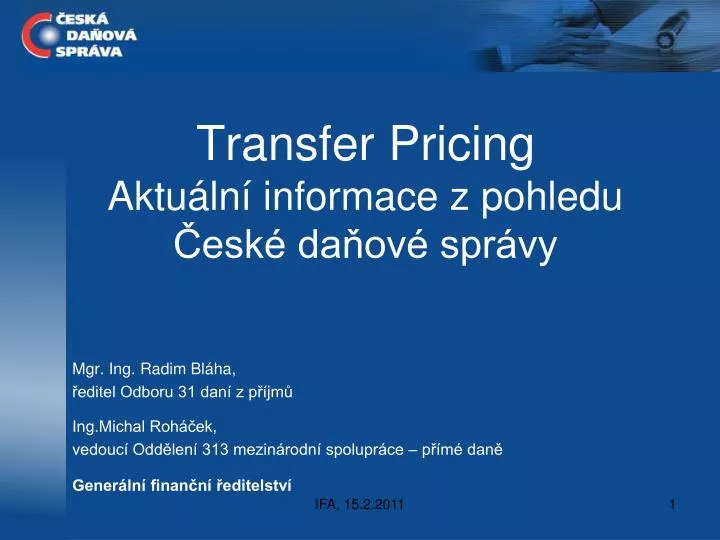 transfer pricing aktu ln informace z pohledu esk da ov spr vy