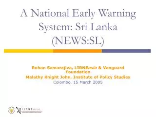 A National Early Warning System: Sri Lanka (NEWS:SL)