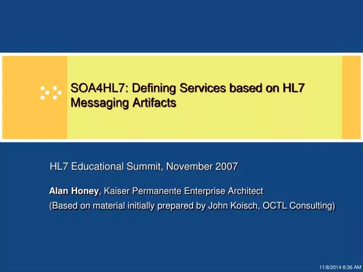 soa4hl7 defining services based on hl7 messaging artifacts