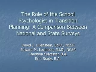 David J. Lillenstein, Ed.D., NCSP Edward M. Levinson, Ed.D., NCSP Christina Sylvester, B.A.