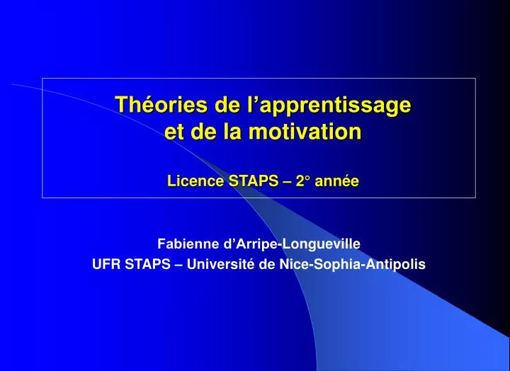 th ories de l apprentissage et de la motivation licence staps 2 ann e