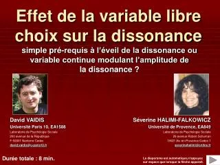 effet de la variable libre choix sur la dissonance