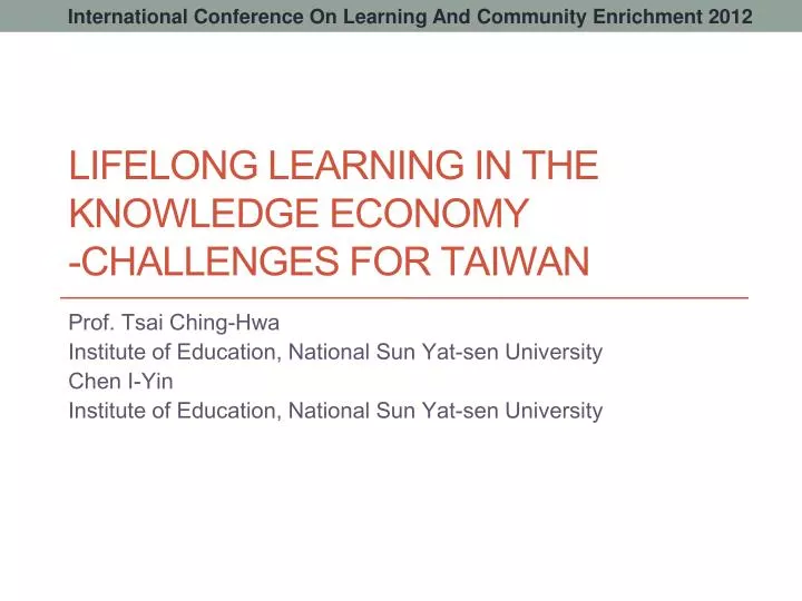 lifelong learning in the knowledge economy challenges for taiwan