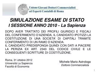 simulazione esame di stato i sessione anno 2010 la sapienza
