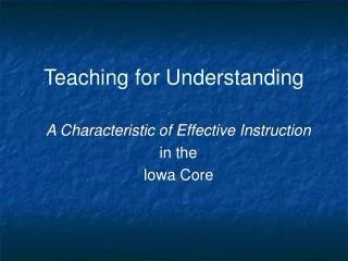 Teaching for Understanding