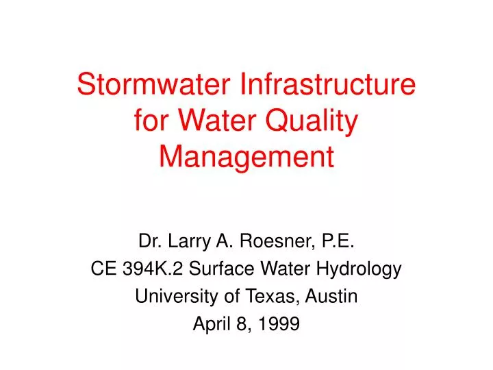 stormwater infrastructure for water quality management
