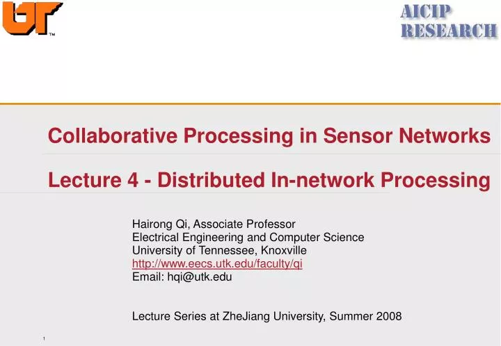 collaborative processing in sensor networks lecture 4 distributed in network processing