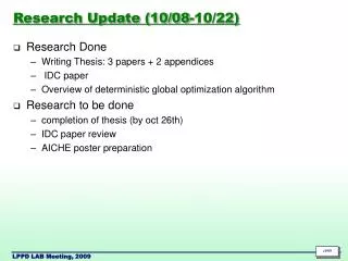 Research Update (10/08-10/22)