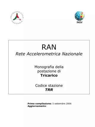 ran rete accelerometrica nazionale monografia della postazione di tricarico codice stazione trr