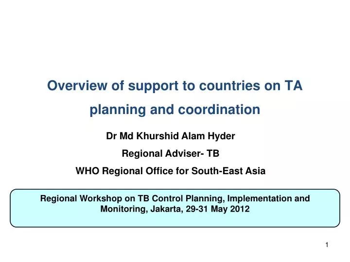overview of support to countries on ta planning and coordination