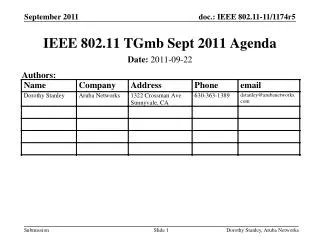 IEEE 802.11 TGmb Sept 2011 Agenda