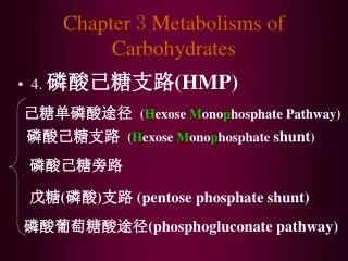 Chapter 3 Metabolisms of Carbohydrates