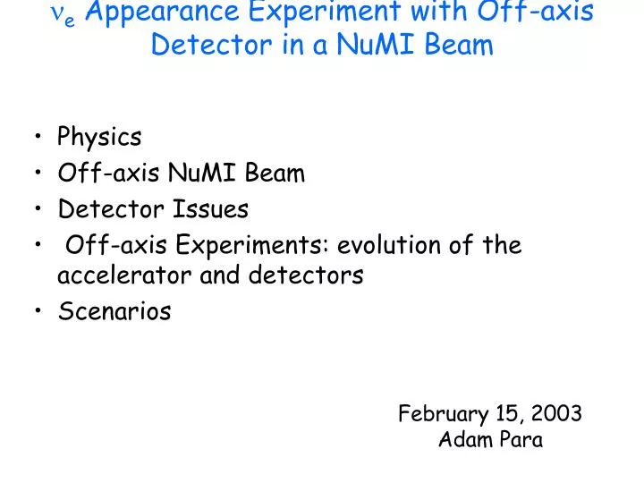 n e appearance experiment with off axis detector in a numi beam