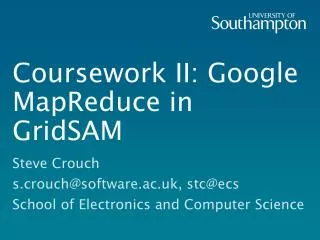 Coursework II: Google MapReduce in GridSAM