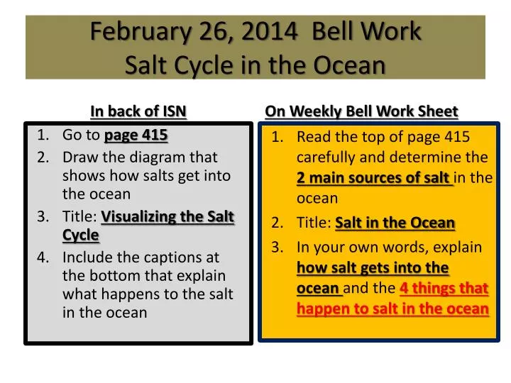 february 26 2014 bell work salt cycle in the ocean