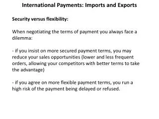International Payments: Imports and Exports