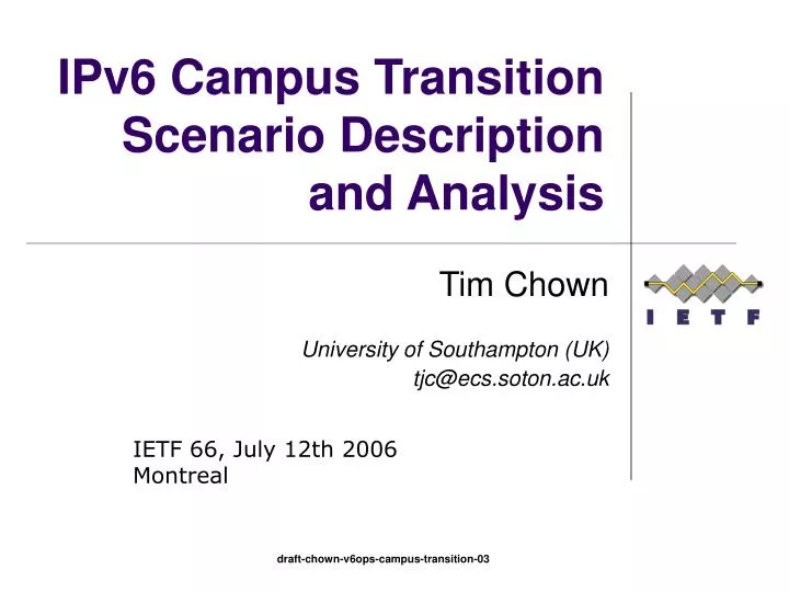 ipv6 campus transition scenario description and analysis