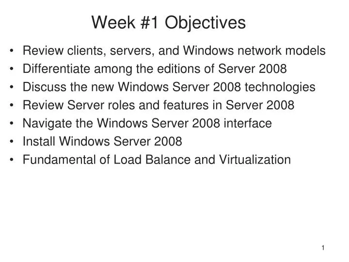 week 1 objectives