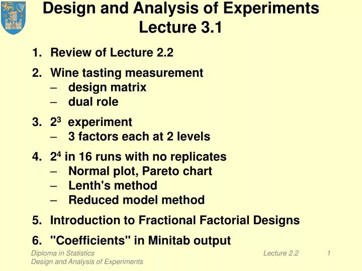 design and analysis of experiments lecture 3 1