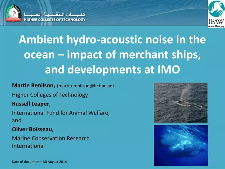 ambient hydro acoustic noise in the ocean impact of merchant ships and developments at imo