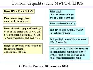 Controlli di qualita` delle MWPC di LHCb