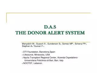 D.A.S THE DONOR ALERT SYSTEM