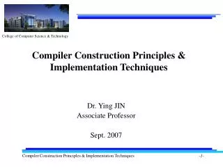 Compiler Construction Principles &amp; Implementation Techniques
