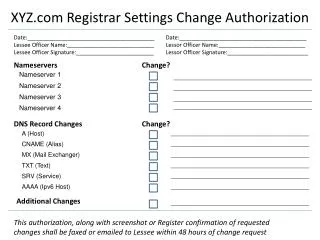 XYZ Registrar Settings Change Authorization
