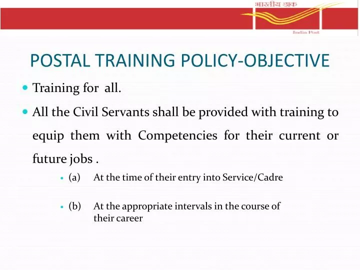 postal training policy objective