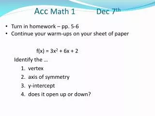 Acc Math 1 	 	 Dec 7 th