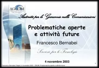 problematiche aperte e attivit future