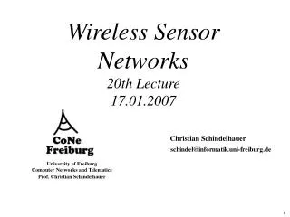 Wireless Sensor Networks 20th Lecture 17.01.2007