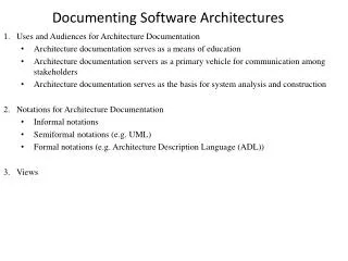 Documenting Software Architectures