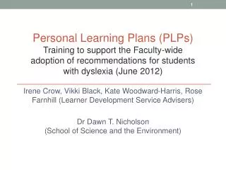 Personal Learning Plans (PLPs)
