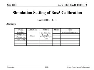 Simulation Setting of Box5 Calibration